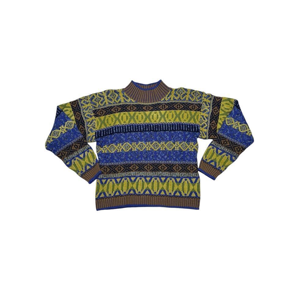 Vintage OUI‎ Wool Blend Ski Sweater - Retro Geometric Pattern - 90’s Fashion - S